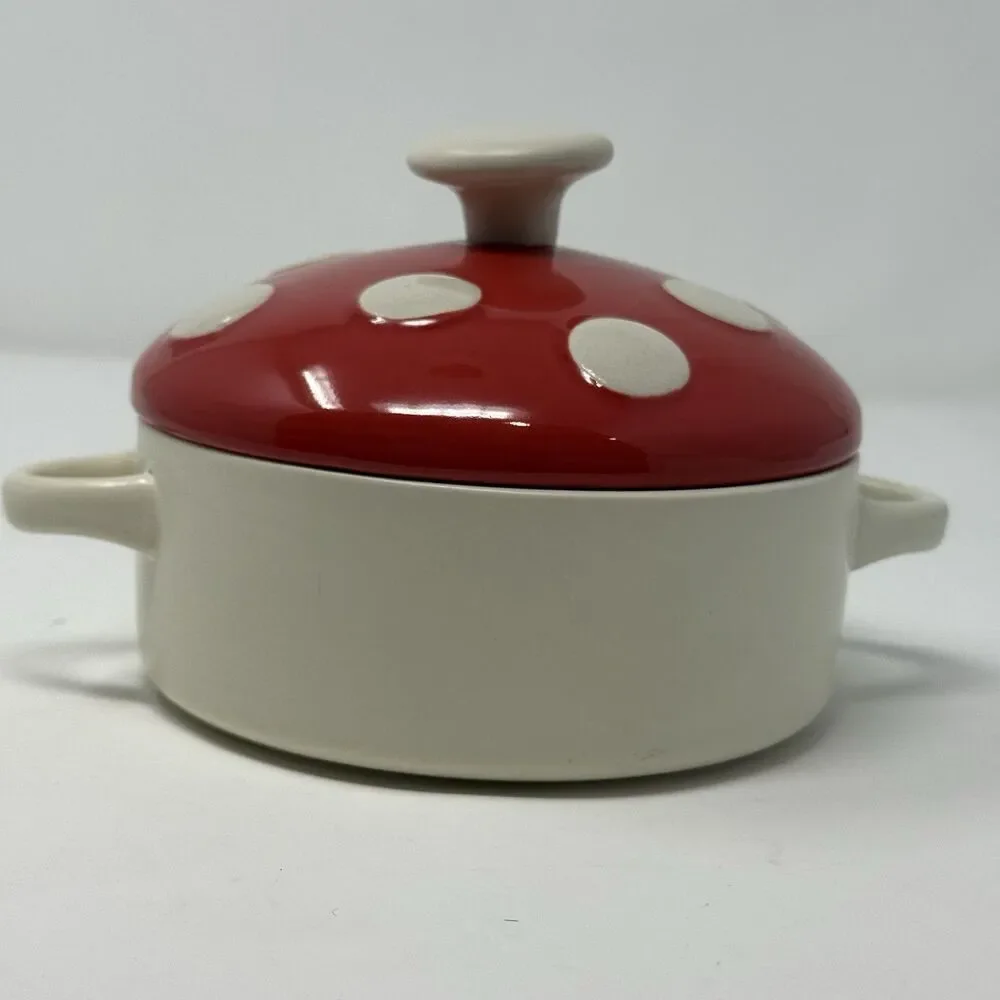 Mushroom Spotted Mushroom Soup Crock Bowl casserole dish Decor RED